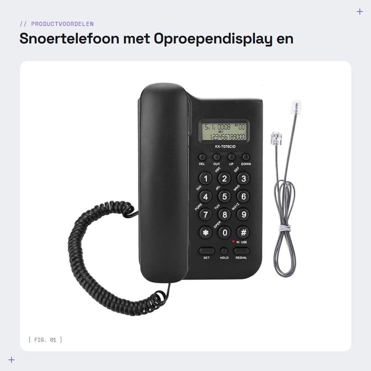 Dailygoods- Vaste Telefoon met Snoer - Desktop Telefoon - Oproependisplay - Wandmontage - FSK/DTMF-systeem - Energiebesparend