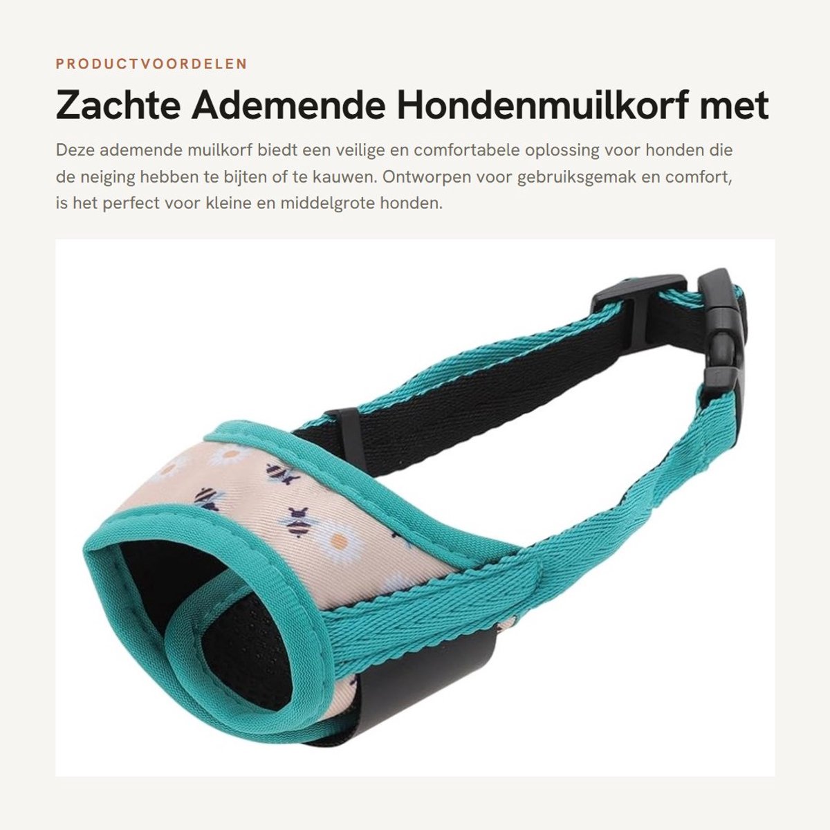 Dailygoods- Hondenmuilkorf - Zachte/ademende Muilkorf - Verstelbare Riem - Voorkomt Bijten/Kauwen - Geschikt voor Kleine/Middelgrote Honden - Veilig en Betrouwbaar