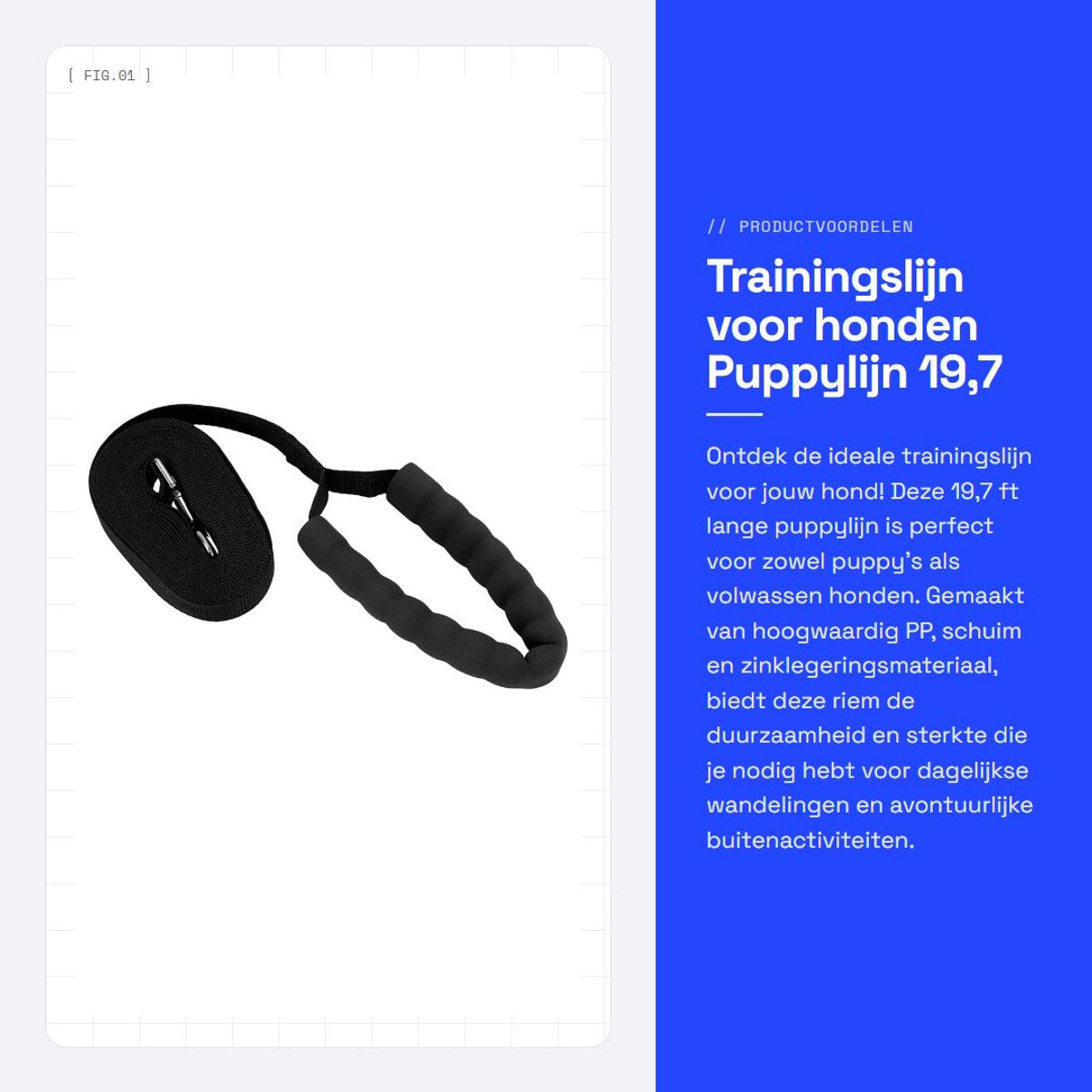 Dailygoods- Trainingslijn 6 meter - Schuimrubberen Handgreep - Veiligheidsvergrendeling - Geschikt voor Alle Honden - Duurzaam PP Materiaal - Ideaal voor Training - Hondenriem
