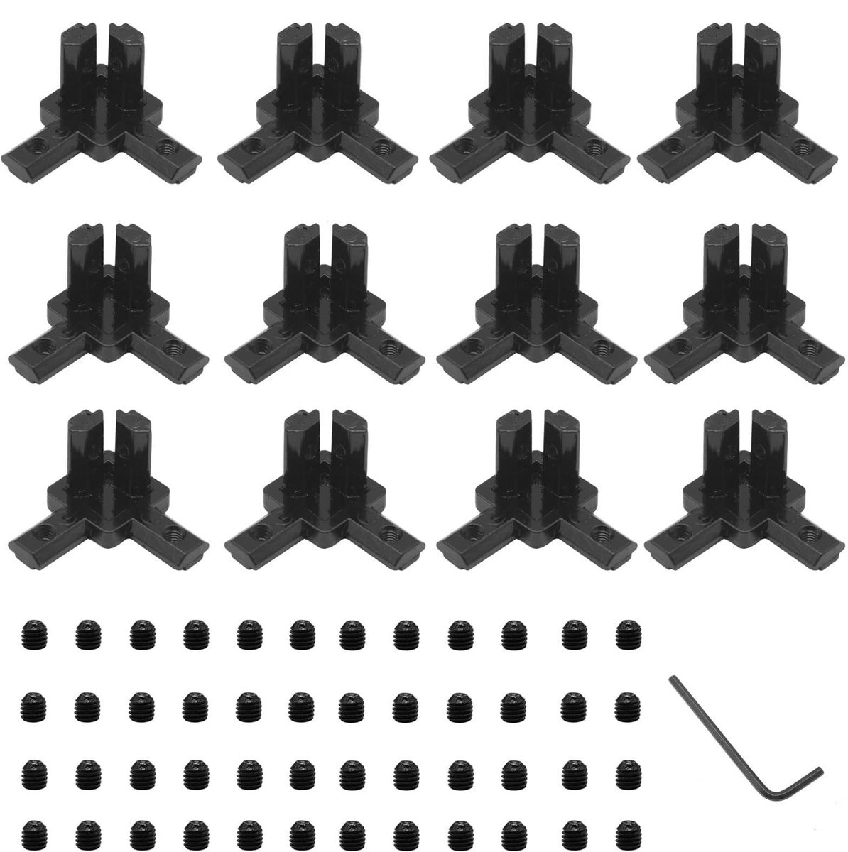 Dailygoods- Hoekbeugels 12 Stuks - 3-Weg Connector Set - Inclusief 48 M4-Schroeven - 1 M2-Inbussleutel - Zinklegering - Voor 2020-Serie Aluminium Profiel - Profielconnector