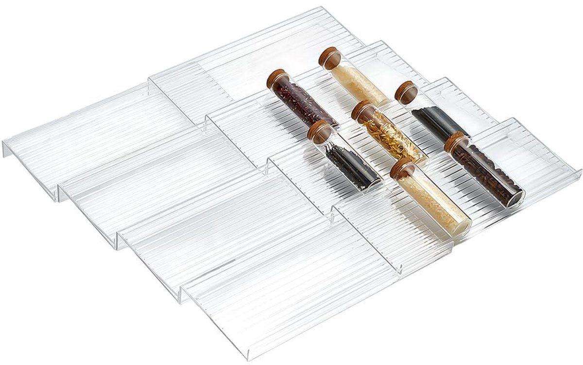 Dailygoods- Kruidenorganizer 8 Stuks - Plastic Opbergdozen - Doorzichtig - Keukenlade Organizer - 116 × 280 × 28 mm - Duurzaam Kunststof - Opbergdoos