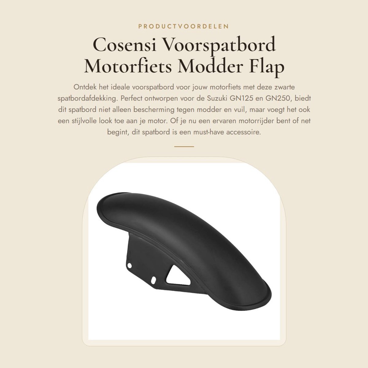 Dailygoods- Voorspatbord 100% nieuw - Spatbordafdekking - Geschikt voor Suzuki GN125/GN250 - Metaal - Eenvoudig te installeren - Zwart/chroom - Spatbord