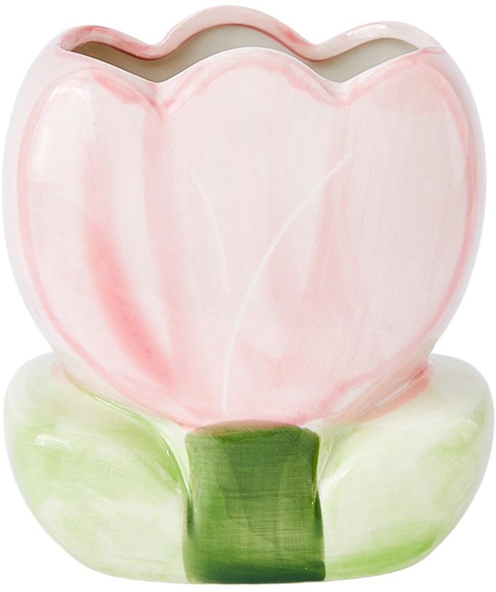 Dailygoods- Penhouder Keramiek Tulp - Make-up Borstelhouder - Opslag Organizer - Thuiskantoor Bureau - School Benodigdheden - Afmetingen 71x113x121 mm - Opberghouder