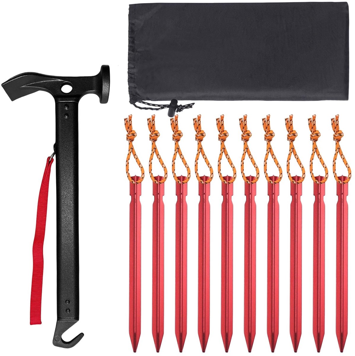 Dailygoods- Campinghamer Aluminium - 10 Stuks Tentharingen - Multifunctionele Tenthamer - Opbergtas - Lichtgewicht - Duurzaam en Roestbestendig