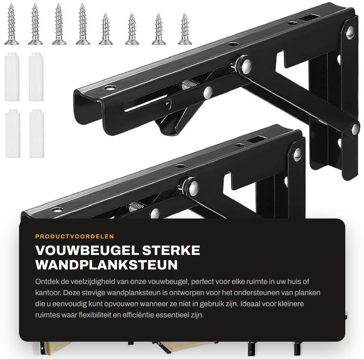 Dailygoods- Vouwbeugel 200mm - Roestvrij Staal - 2 Stuks - Schokbestendig - Opvouwbaar - Ruimtebesparend - Krasbestendig Ontwerp - Plankbeugel