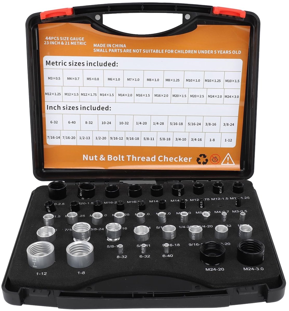 Dailygoods- Moer- en Boutdraadmeter 44PCS - Metrisch Controle - Moer/Bout Identificatiemeter - Snel Verifiëren - Precisie Gereedschap - Handzaam Ontwerp - Draadmeter