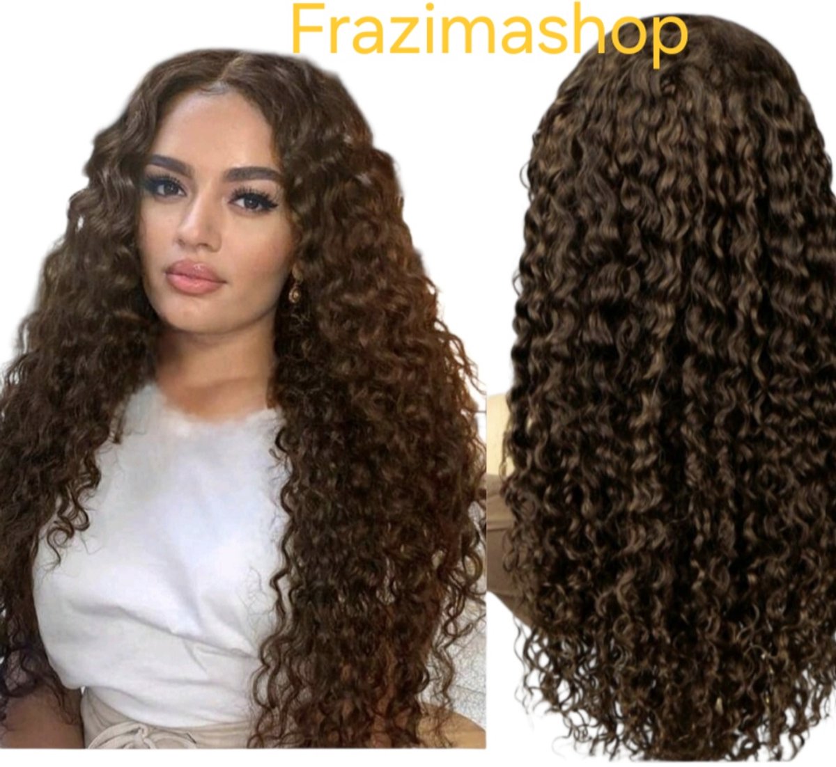Braziliaanse remy Dames water diep golf pruiken- 24 inch 60 cm - kleur 4 Chocolade - 100 % human hair cruly wigs - 4x4 lace closure pruik
