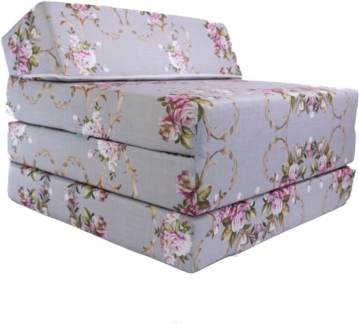 Vouwmatras Gastenmatras - Opvouwbaar Slaapmat - Logeren en Reizen - Ruimtebesparend Ontwerp - 200 x 70 cm - Bloemen Grijs