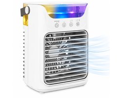 TEKROA® Mini Airco - Draagbare Luchtkoeler & Tafelventilator met 3 Snelheden, RGB-Verlichting en Verstelbare Kop - Wit