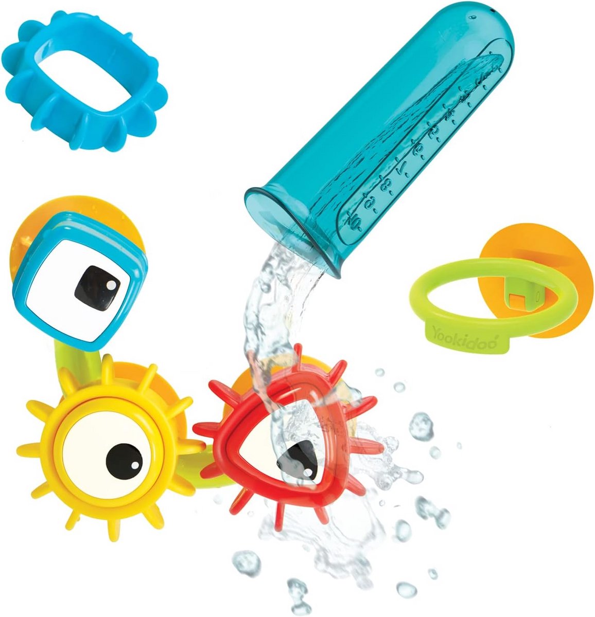 Kinderbadspeelgoed - Waterwielset - Baden en Leren - Vormen en kleuren sorteren - 18 x 19 x 7.5 cm - Multicolor