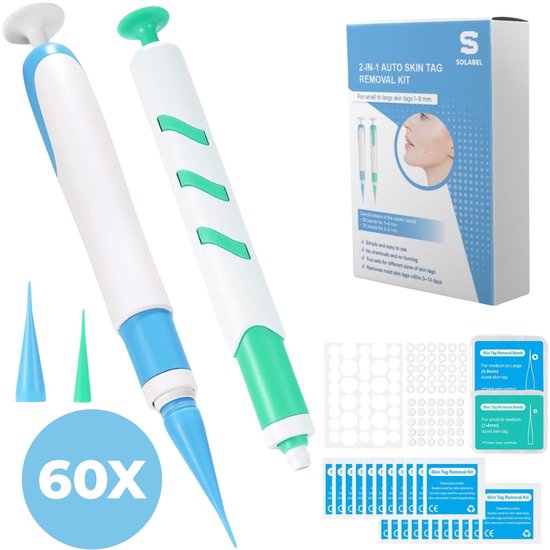 Solabel 2 in 1 Steelwratjes Verwijderen - Voor kleine & grote wratjes (1-9mm) - 60 stuks - Pijnloze Skin Tag Remover - Steelwratten Verwijderaar