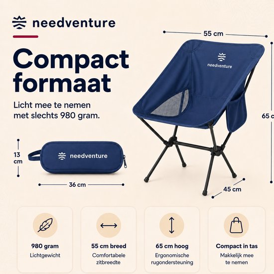 needventure® Campingstoel - Kampeerstoel - Strandstoel - Visstoel - Vouwstoel - Opvouwbaar - Inklapbaar - Lichtgewicht - Blauw van NEEDVENTURE® — afbeelding 2