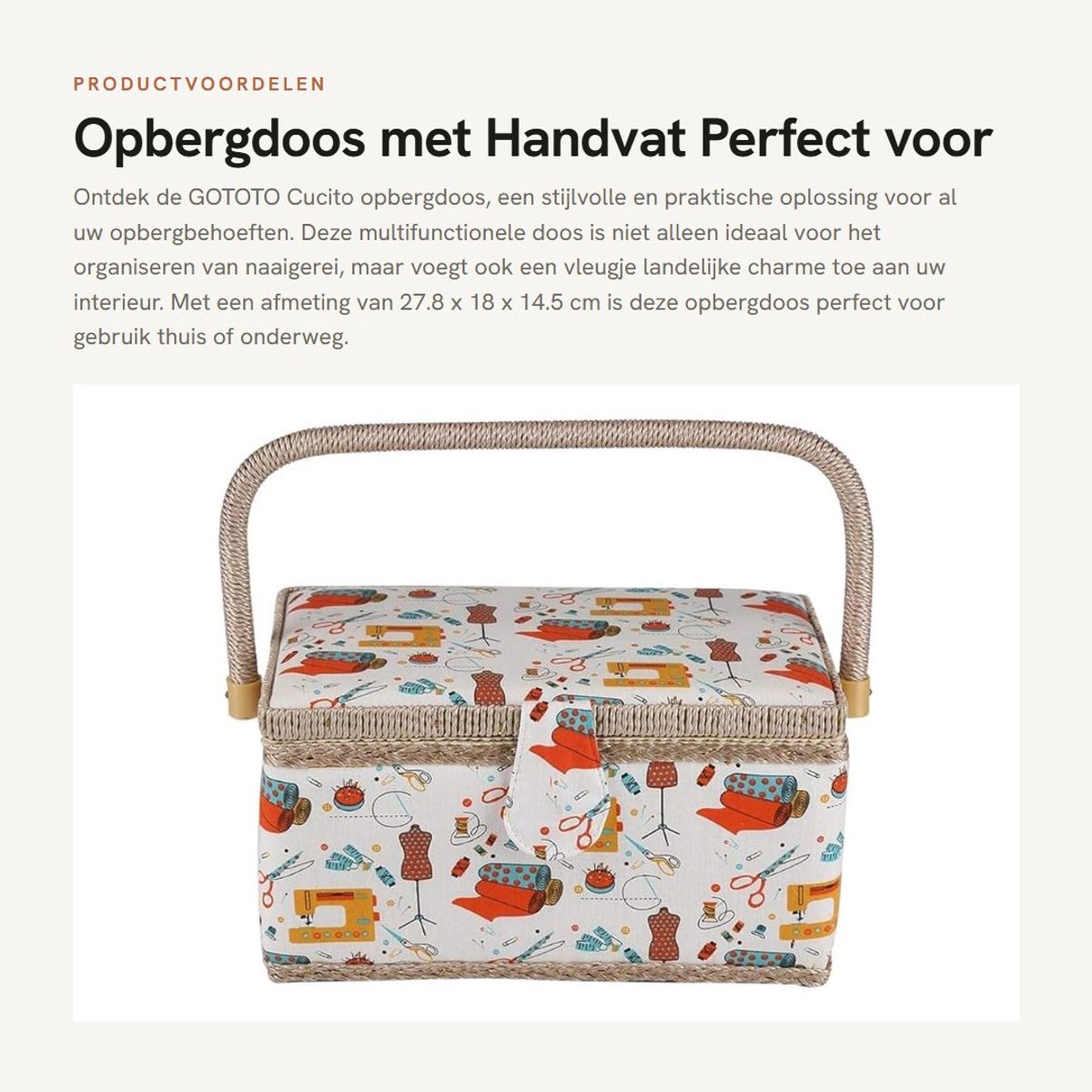Dailygoods- Opbergdoos 27.8 x 18 x 14.5 cm - Opbergdoos met deksel - Opbergdoos met vakjes - Kleding organizer - Decoratieve opbergbox - Voor huis en reizen - Naaiaccessoires