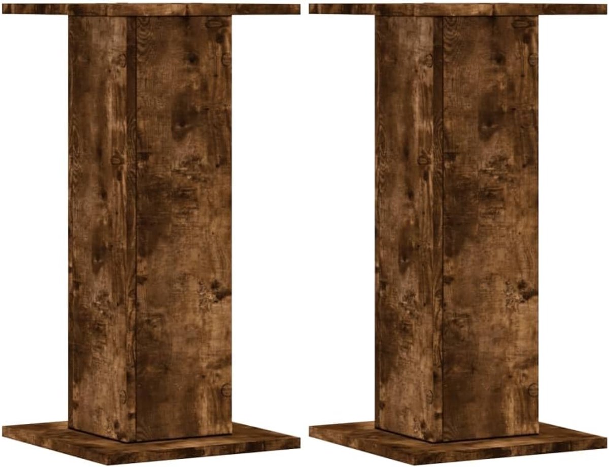 Plantenstandaard Set - Bloemenstandaard Plantenrek - Decoratie Presenteren - Hout Materiaal Stevig - 30x30x60cm - Gerookt Eiken