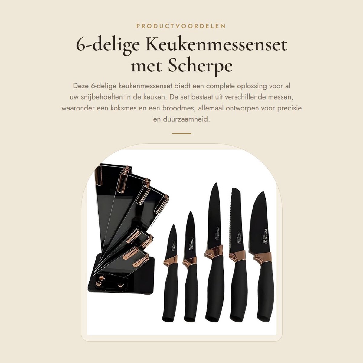 Dailygoods- Keukenmessenset 6-delig - Ergonomische Handgrepen - Koksmes - Broodmes - Slicer - Universeel Mes - Nauwkeurige Snit - Messenset