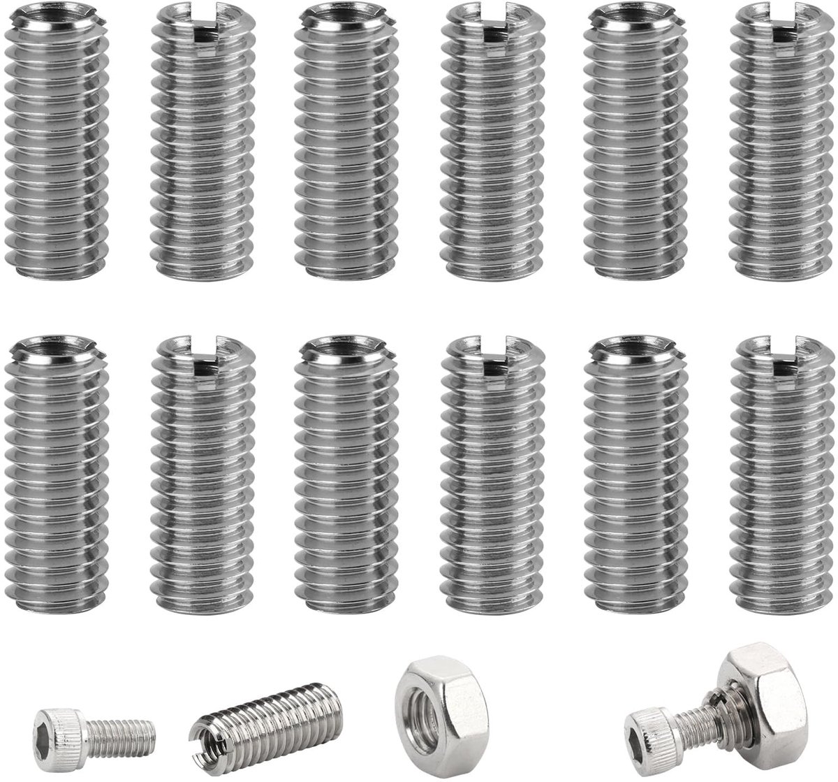 Dailygoods- Schroefdraadhulzen 12 Stuks - M6/M4 - Roestvrij Staal - 15 mm - Corrosiebestendig - Eenvoudige Installatie - Schroefdraadbussen