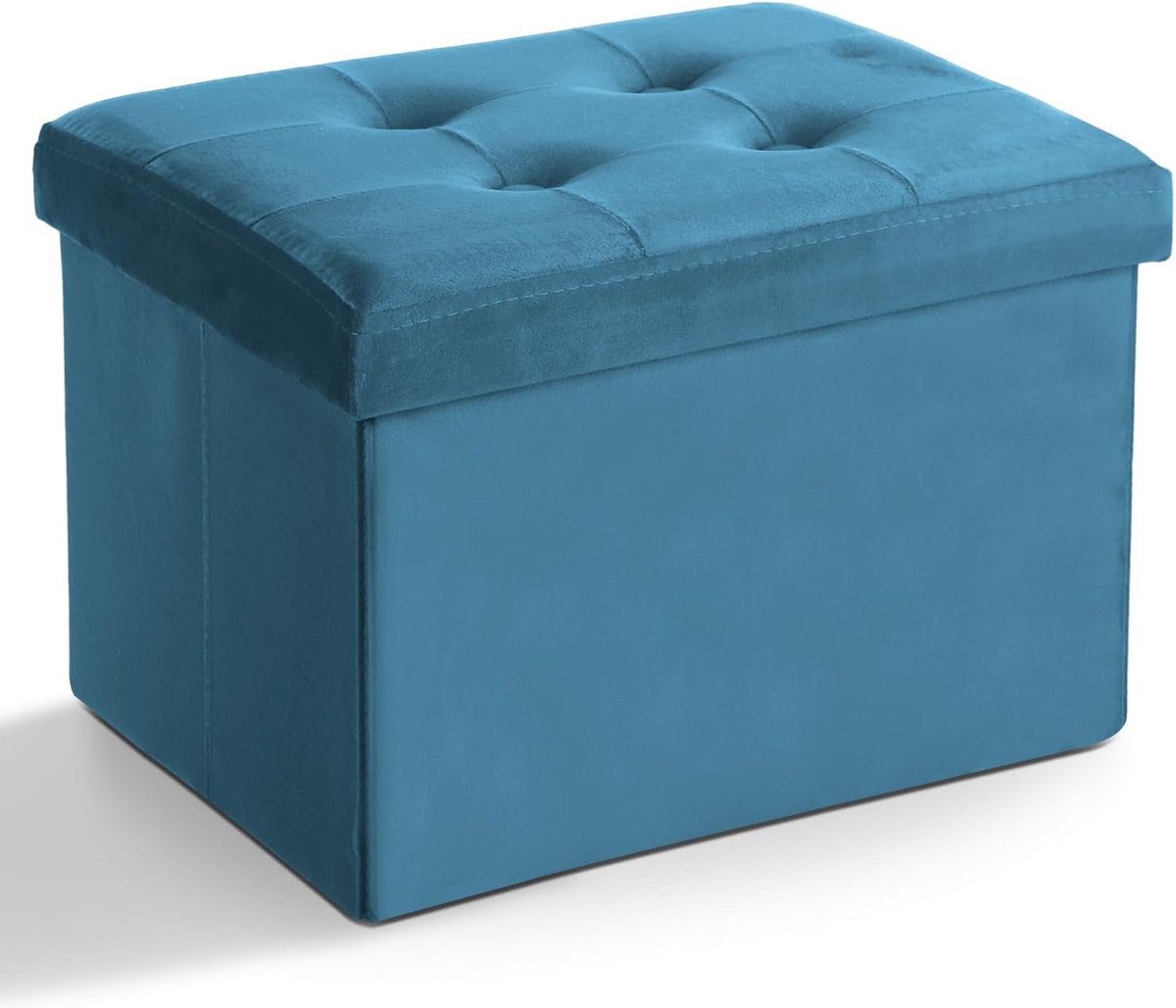 Opbergkruk Ottomaans - Voetenbank met opbergruimte - Woonkamer Organiseren - Opvouwbaar en fluwelen afwerking - 43x33x33 cm - Blauw