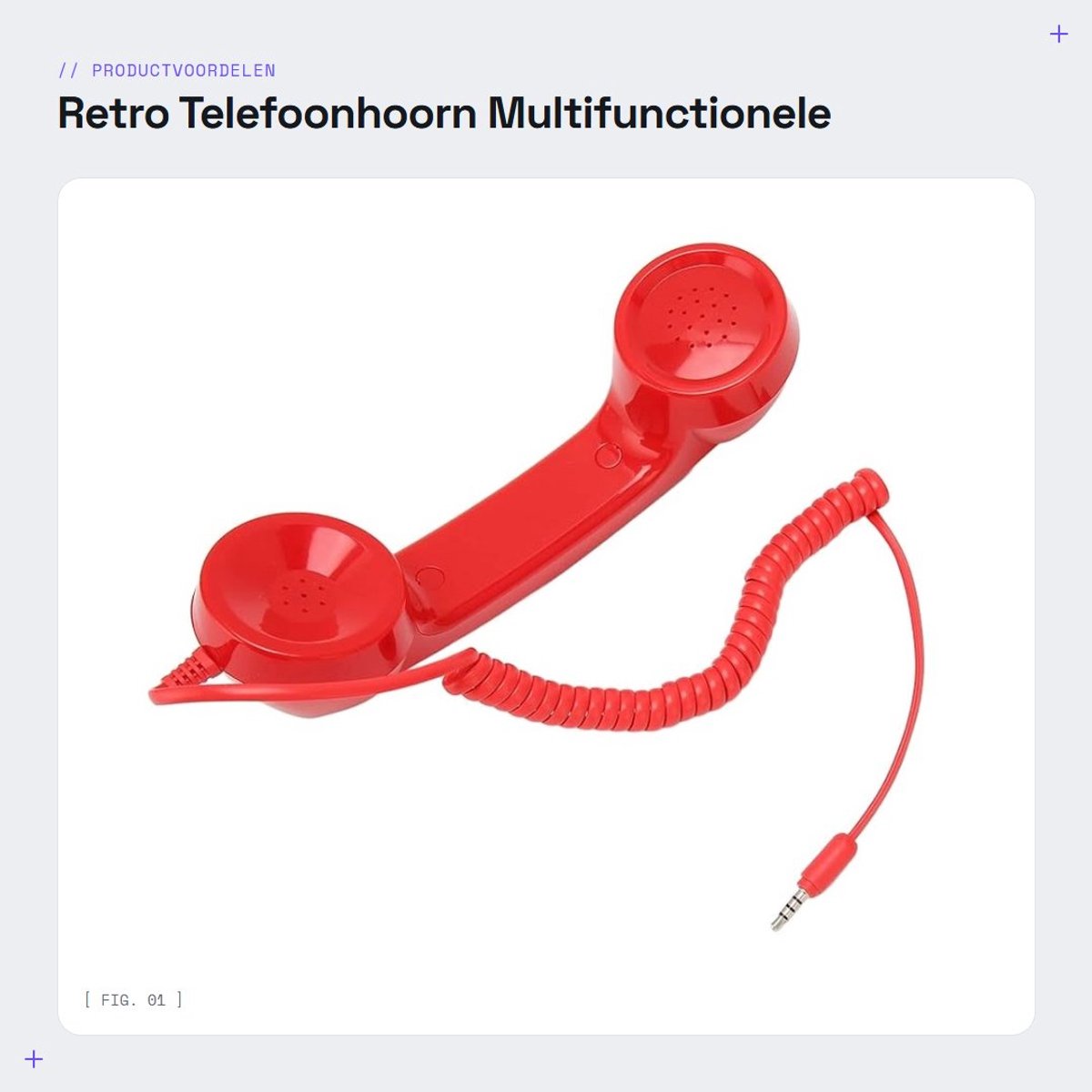 Dailygoods- Telefoonhoorn Retrostijl - Stralingsbestendig - Draagbare Telefoonontvanger - 3,5 mm Geluidsplug - Opgerold Snoer 1 Meter - Helder Geluid