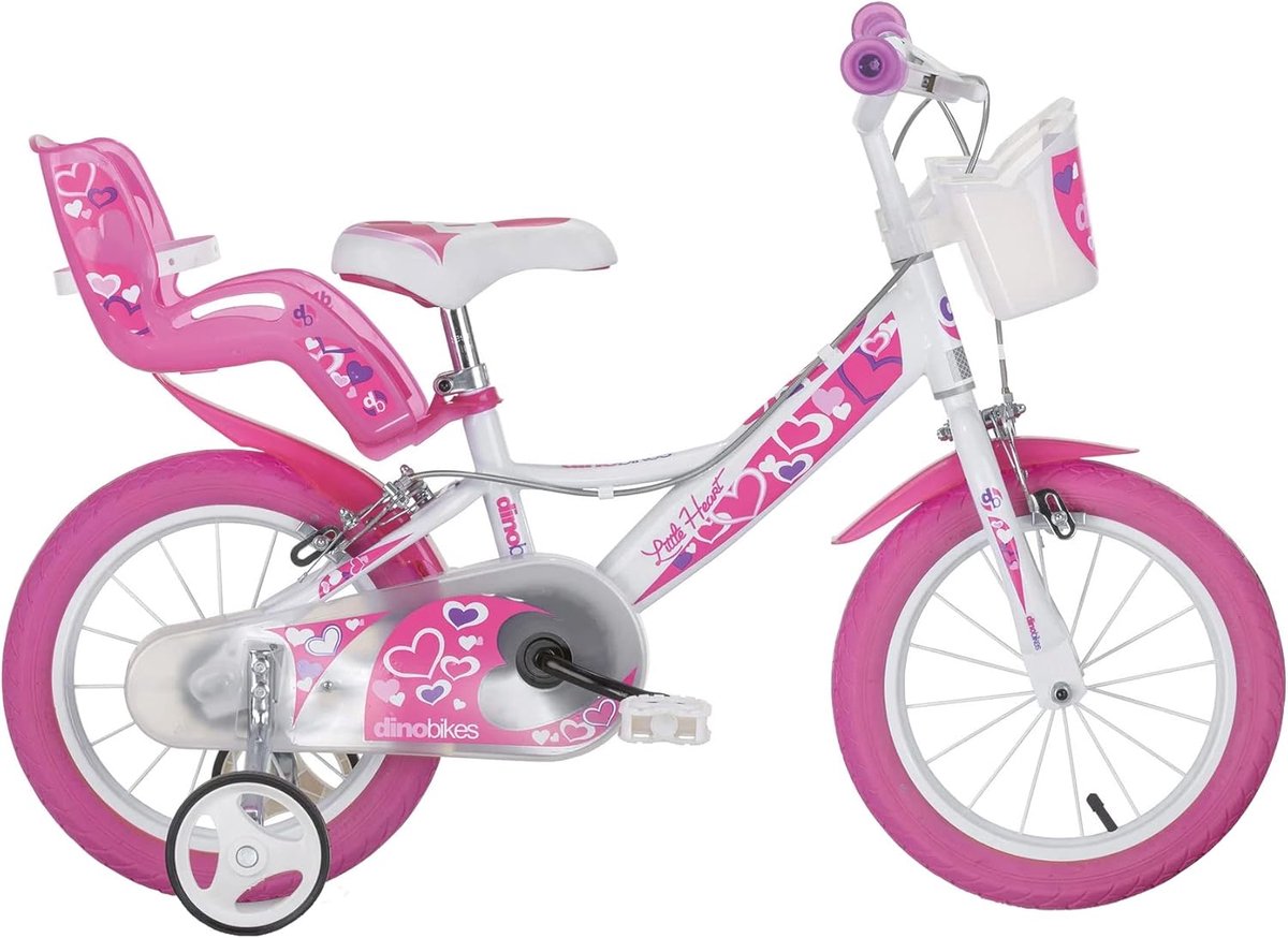 Kinderfiets Meisjesfiets Buiten spelen Mand en spatborden 14 inch Wit-roze