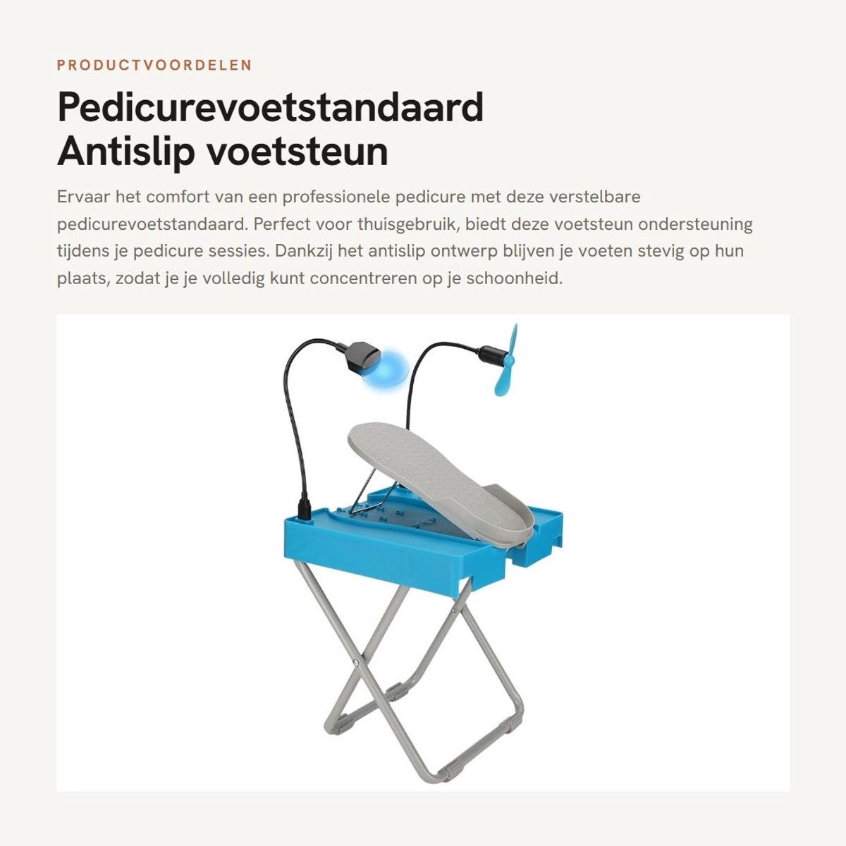 Dailygoods- Pedicurevoetstandaard Verstelbaar - Antislip - Voetenbankje - Opbergdoos - Ventilator met licht - Comfortabele positie - Voetsteun