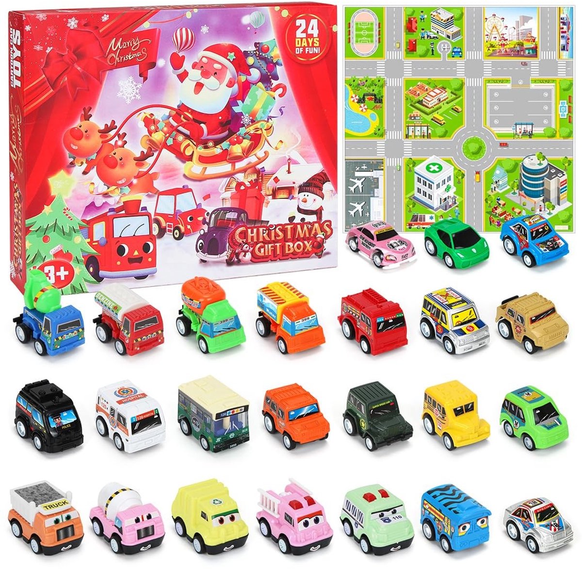 Dailygoods- Adventskalender 2026 - Auto's voor Kinderen - 24 Stuks - Kerstkalender - Mini Auto Speelgoed - Mooie Geschenkdoos - Speelgoedauto