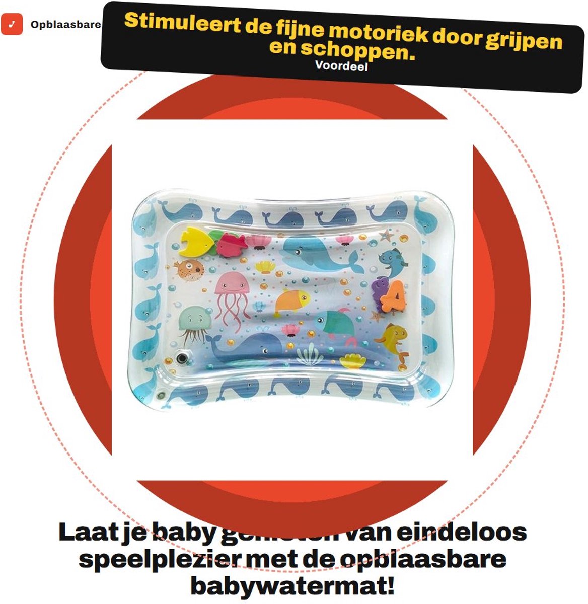 Dailygoods- Babywatermat met Zeelevenpatroon - Opblaasbaar - Zintuiglijke Stimulatie - Fijne Motoriek - Creatieve Speeltijd - 50x70cm - Waterspeelmat