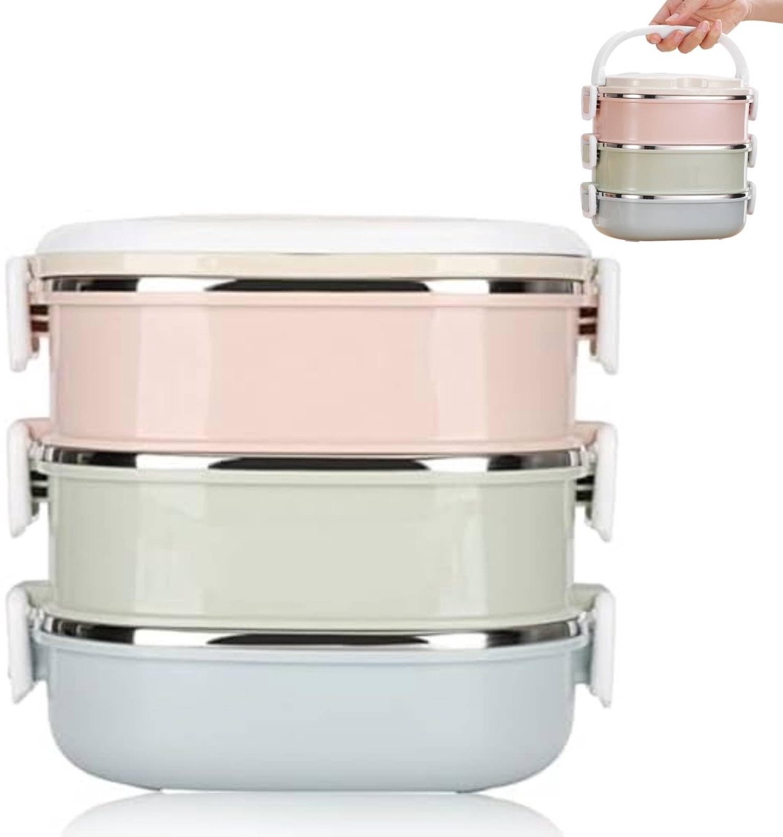 Dailygoods- Lunchbox Geïsoleerd 2700ml - Roestvrij Stalen Voedselcontainer - Draagbaar - 3 Lagen - Veiligheidsslot - Hygiënisch en Makkelijk Schoon te Maken
