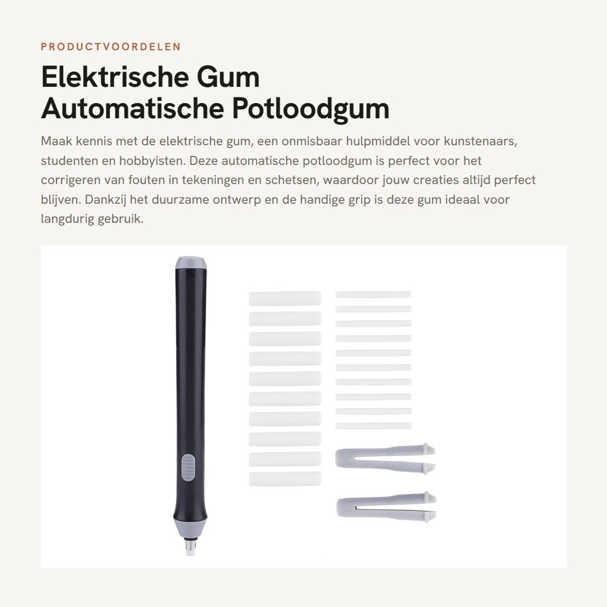 Dailygoods - Elektrische Gum - Automatische Potloodgum - Duurzaam en Handig - Zwart - 22 Gumvullingen - Geschikt voor Tekenen en Schetsen - Compact Fo...