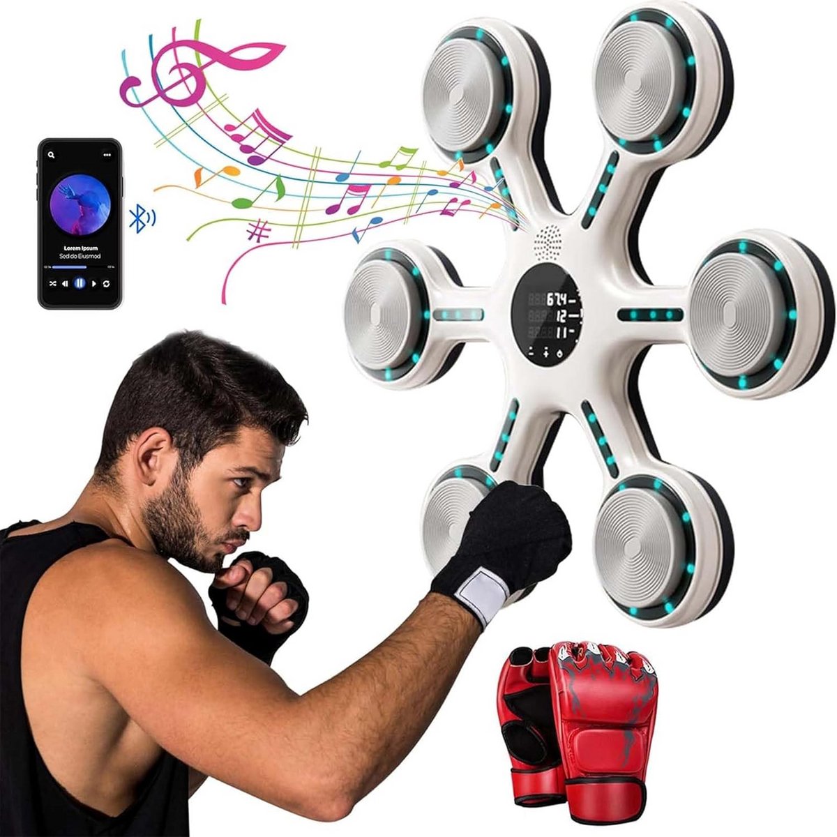 Muziek Boksmachine - Fitness Apparaat - Thuis Trainen - Slimme Bluetooth Connectie - Verstelbare Hoogte - Wit
