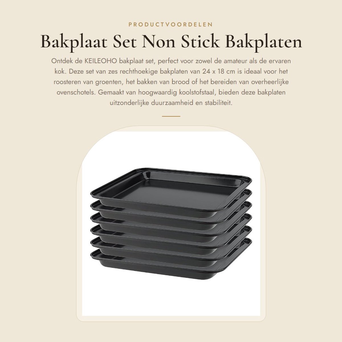 Dailygoods- Bakplaat Set 6 Stuks - Rechthoekige Bakplaat 24 x 18 x 2 cm - Koolstofstaal - Niet-klevend - Gemakkelijk schoon te maken - Stapelbaar - Ovenplaat