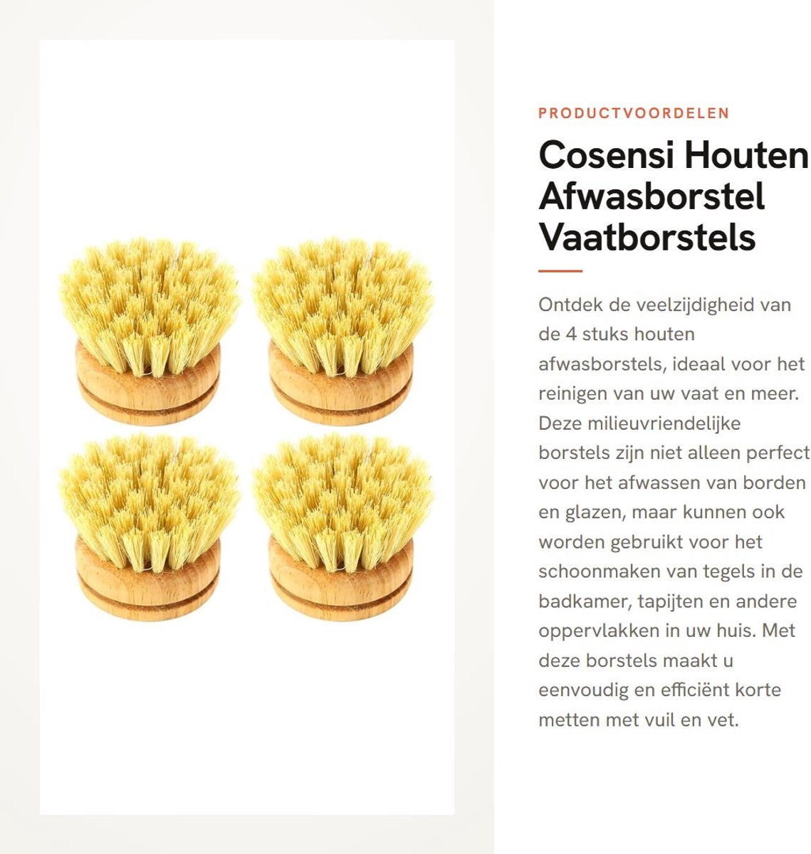 Dailygoods- Afwasborstel Hout - 4 Stuks - Keukenborstel - Vaatborstel - Milieuvriendelijk - Veelzijdig Gebruik - Schoonmaakborstel