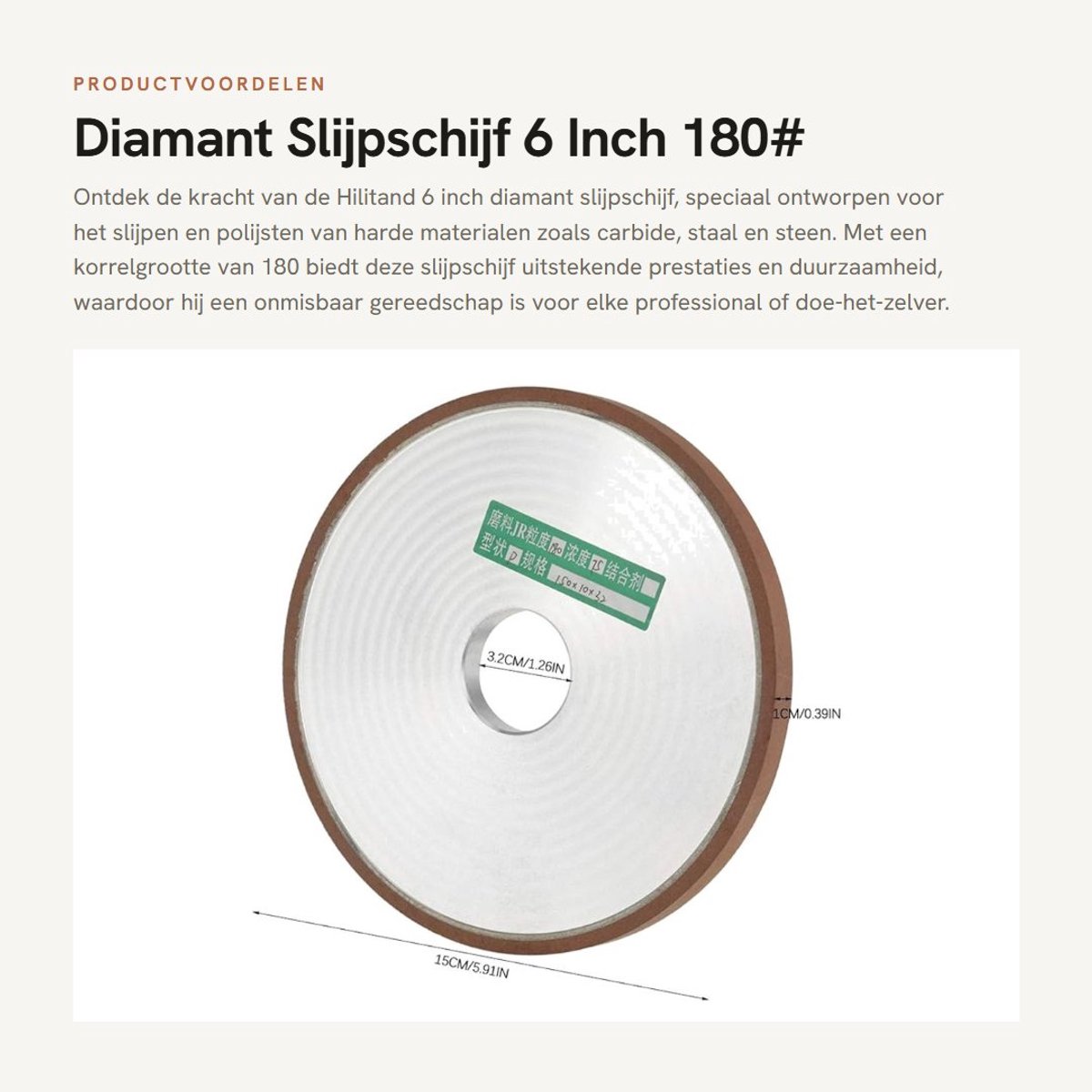 Dailygoods- Slijpschijf 150*32*10mm - Diamant slijpschijf - Slijpsteen voor metaal - Schuurwiel 180 korrel - Harde staalbewerking - Hoogwaardige harsmateriaal