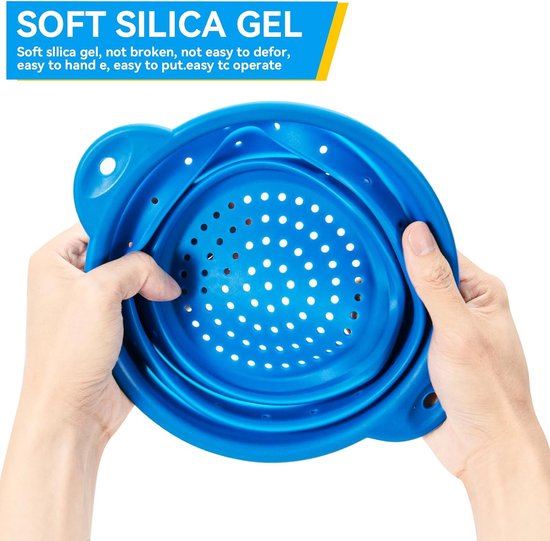 Inklapbaar Vergiet - Keukenzeef Siliconen - Aftappen Groenten Fruit - Voedselveilig Materiaal - Diameter 19 cm - Blauw — afbeelding 5
