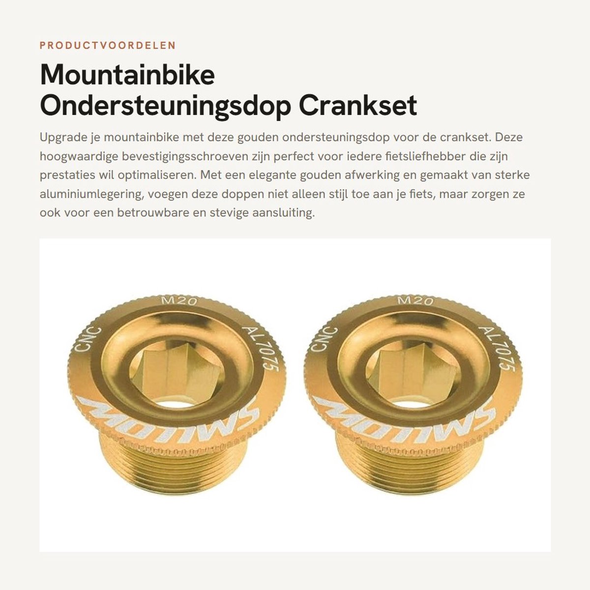Dailygoods- Bevestigingsschroeven Gouden - 2 Stuks - CNC Aluminiumlegering - M20 Diameter - 11 mm Schroefdraadhoogte - Compatibel met Shimano HollowTech II - Fietsbouten