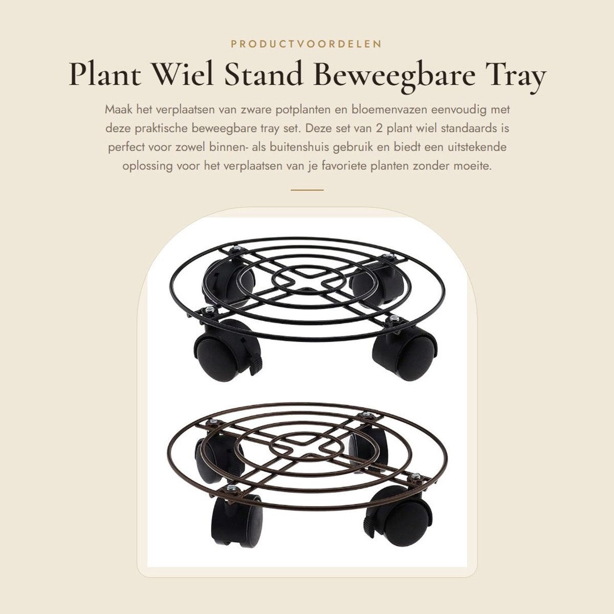 Dailygoods- Plantwiel 25 cm - 2x Plantwielset - Afsluitbaar - 360 Graden Draaibaar - Metalen Onderzetter - Voor Zware Planten - Plantentrolley