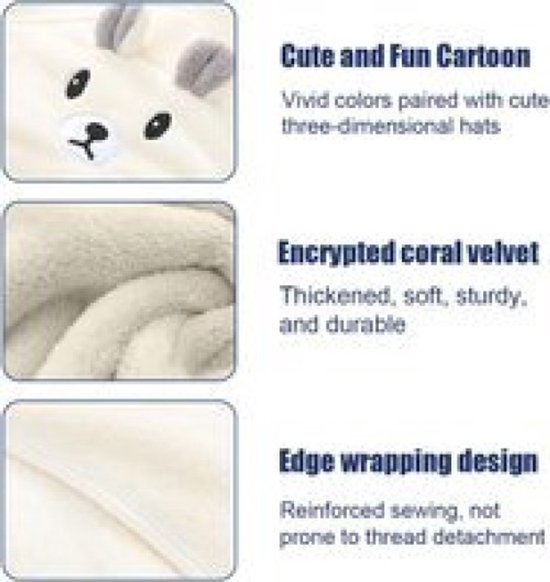 Fleece Badcape met Capuchon - 80x80 cm - Creme - Dier - Beer - Baby - Kraamcadeau - Babycape — afbeelding 2