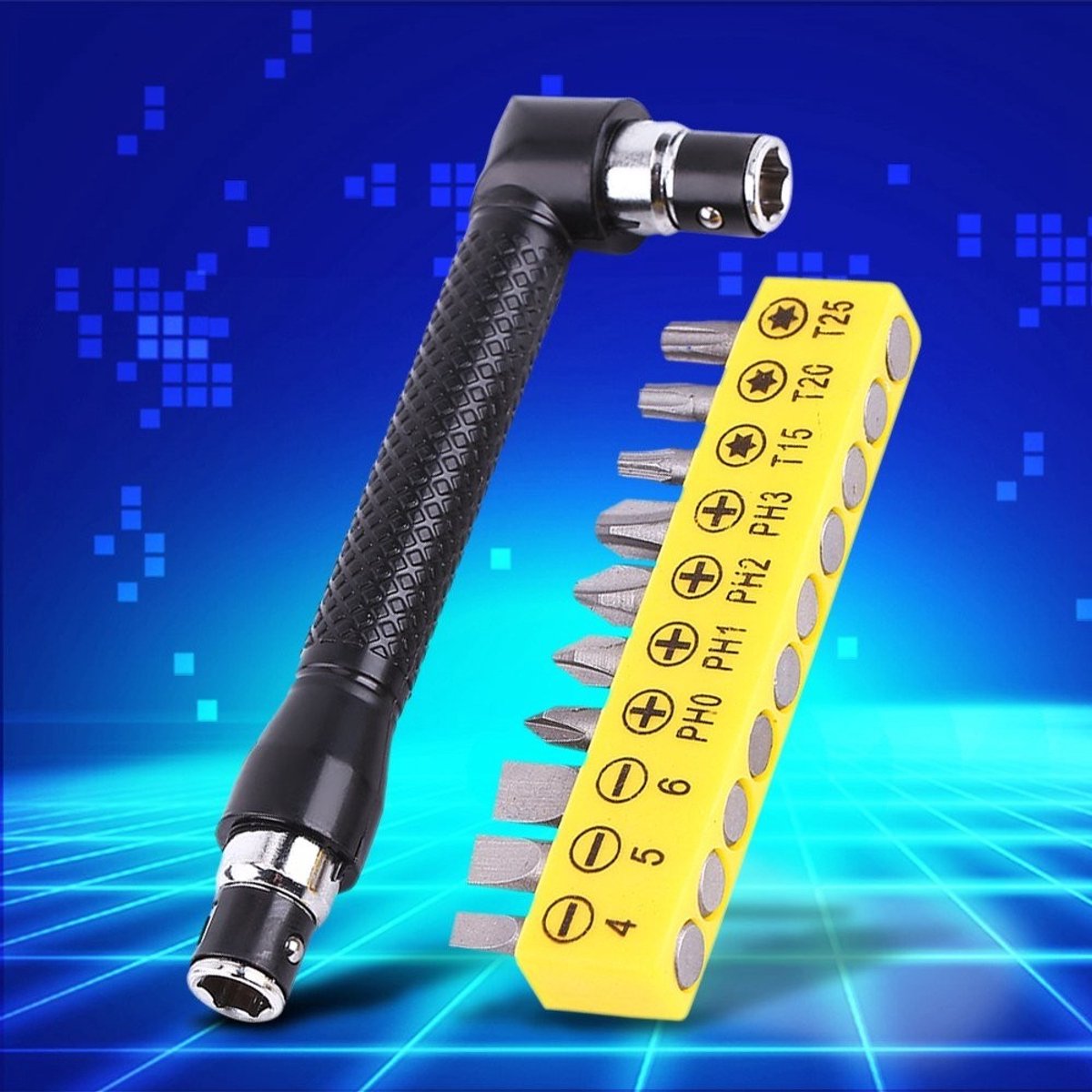 Dailygoods- Moersleutel L-vormig 1/4" - Schroevendraaierset - Dopsleuteladapter - Verlengbithouder - Robuust - Duurzaam - Schroevendraaier