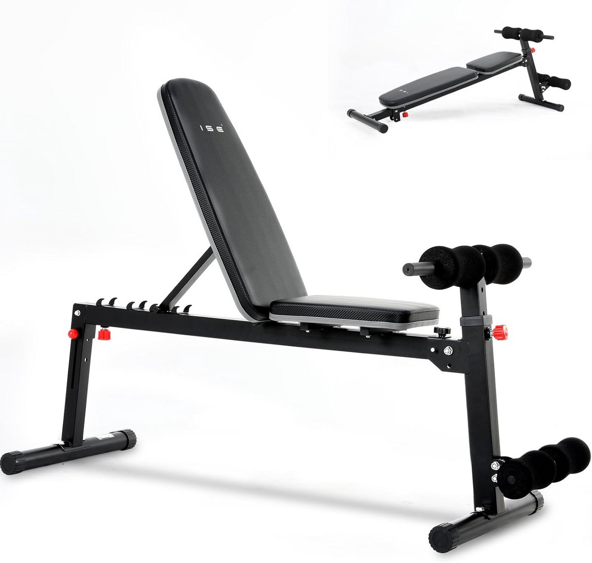 Trainingsbank Verstelbaar - Halterbank Fitness - Krachtoefeningen Thuis - Geïntegreerde Beensteunen - 155 x 67 x 115 cm - Zwart