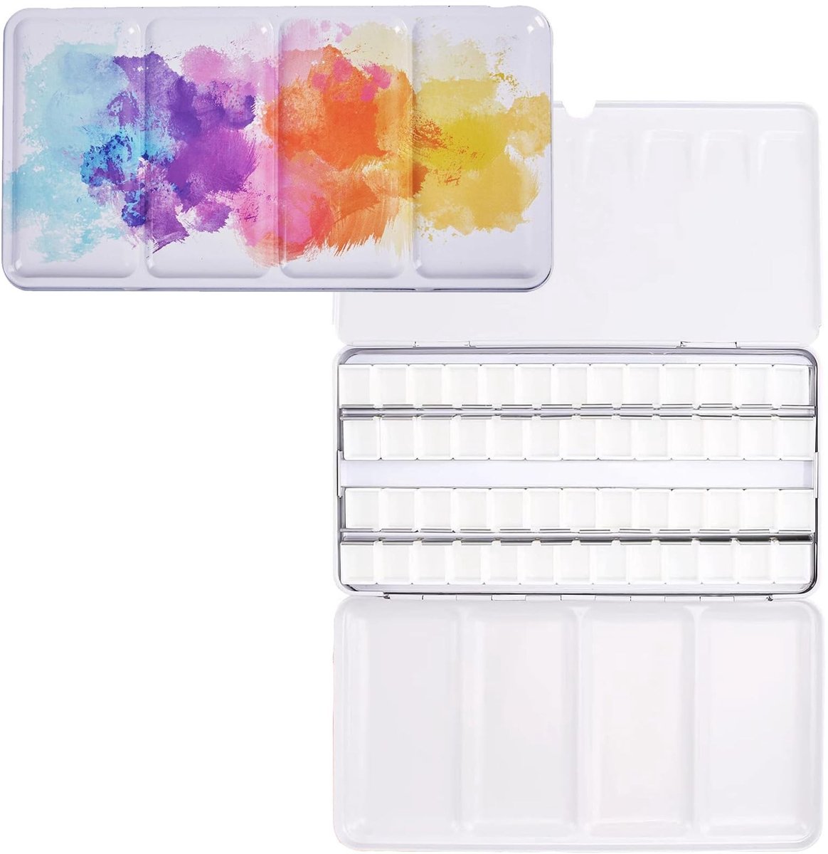 Dailygoods- Aquarelpalet met 52 halve pannen - Metalen doos - Leeg palet - Waterverfdoos - Geschikt voor kunstenaars - Afmetingen 22 x 11,5 x 2,5 cm - Verfdoos