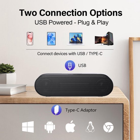 PC Luidspreker - Mini Soundbar - Muziek Luisteren - 3D Surround Stereo - 8 Watt - Zwart — afbeelding 4