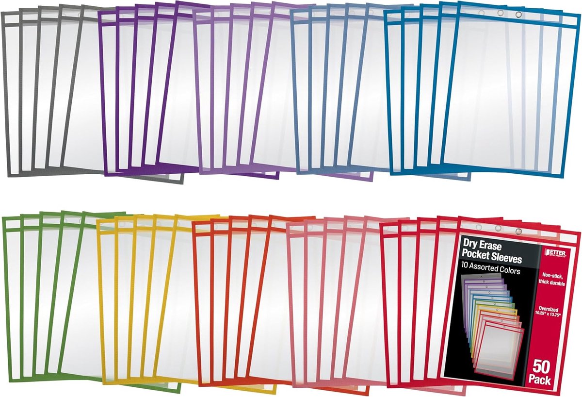 Pocket Sleeves - Beschermhoezen Herbruikbaar - Leren en Oefenen - Met Ophangoog - 50 Stuks - Meerdere Kleuren