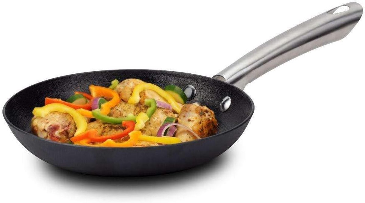 Gietijzeren pan Koekenpan Braadpan Braden en stoven Antiaanbaklaag 20 cm Zwart