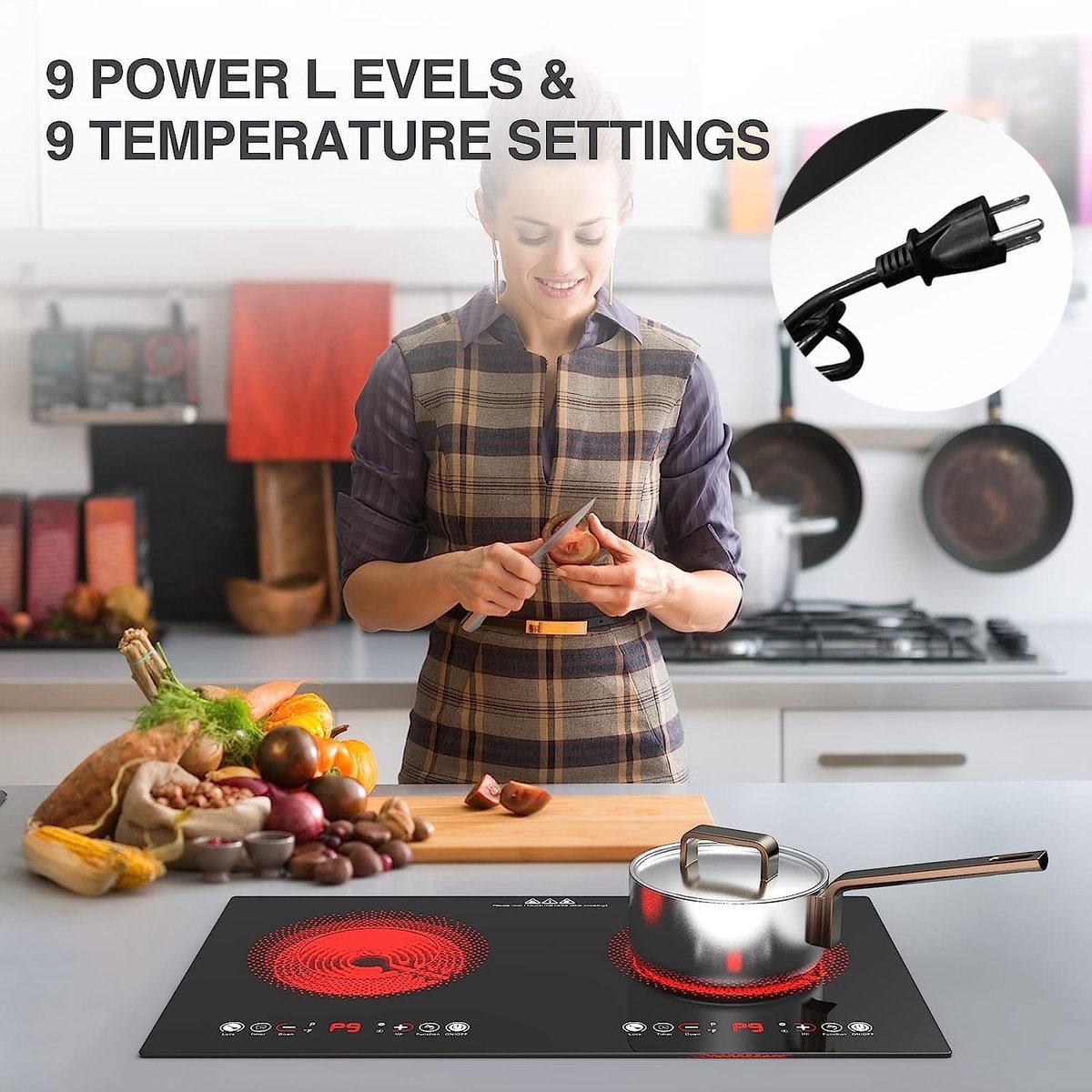 Elektrisch fornuis - Kookplaat - Snel koken - Touch bediening - 60 cm - Zwart