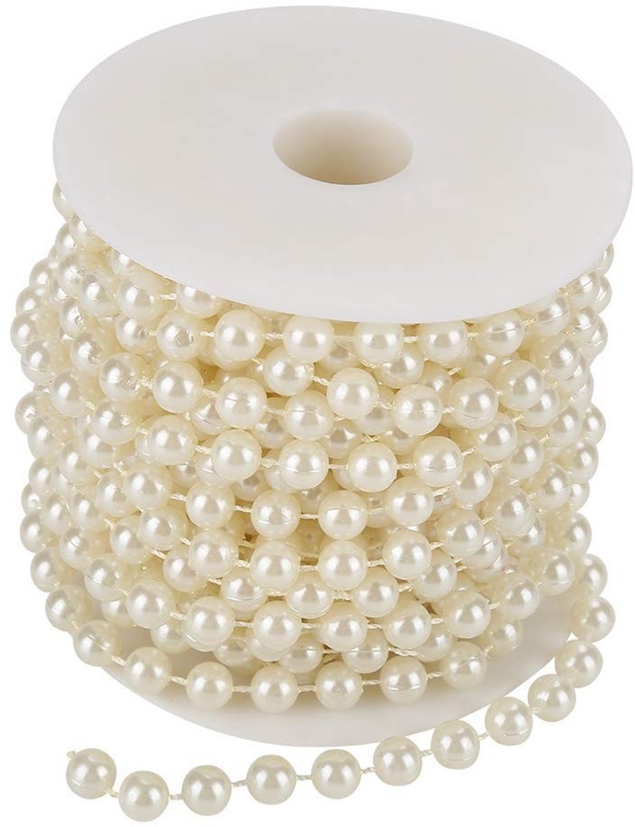 Dailygoods- Parel String 10 m - Kunstmatige Kralen - DIY Decoratie - Bruiloft Slinger - Katoenen Lijn - 8 mm Diameter - Kralenlijn