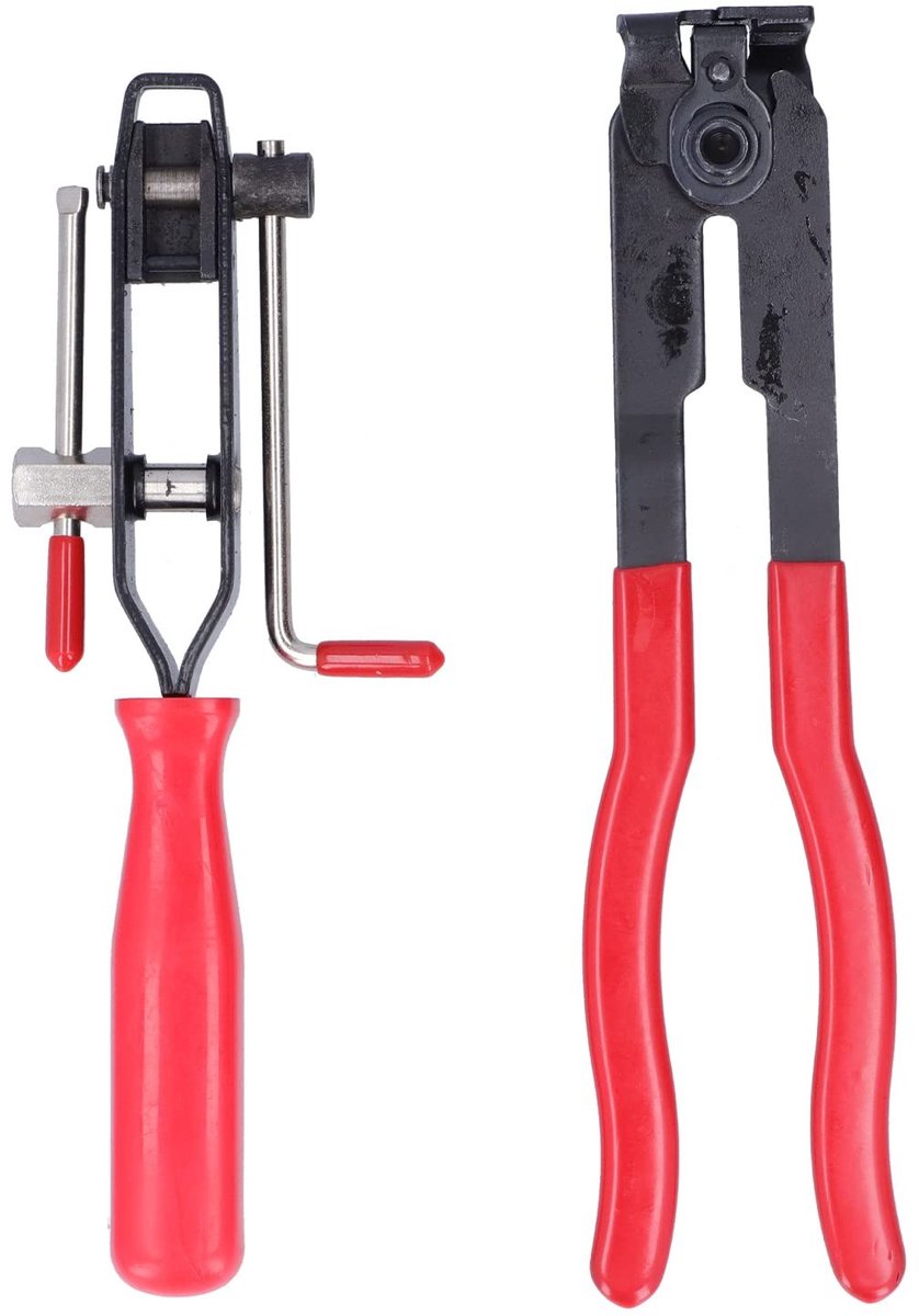 Dailygoods- Klemset Gelegeerd Staal - 2 Stuks - Automobielproductie - Bevestigen/Krimpen - Rood/Zwart - Inclusief Buisbundelklem/Tang - Gereedschapset