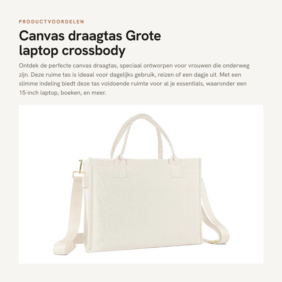 Dailygoods- Draagtas Grote Capaciteit - Laptop Draagtas - Crossbody Tas - Handtas - Strandtas - Hoogwaardig Canvas 17 Liter - Laptoptas