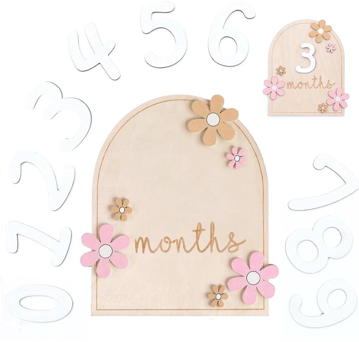 Dailygoods- Mijlpaalkaarten Hoogwaardig MDF-hout - Mijlpaaldeken - Plakpunten - Foto-rekwisieten - Babygroeiregistratie - Uniek ontwerp met bloemenstijl - Babyfoto-rekwisieten