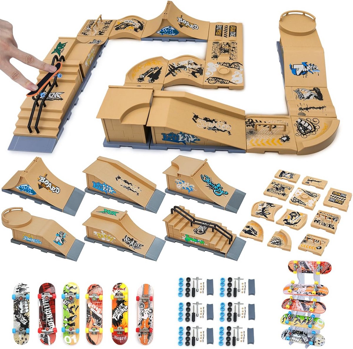Mini skateboard ramp Vinger skate set Vaardigheden trainen 6-in-1 Scène Set 28.5 cm pakket