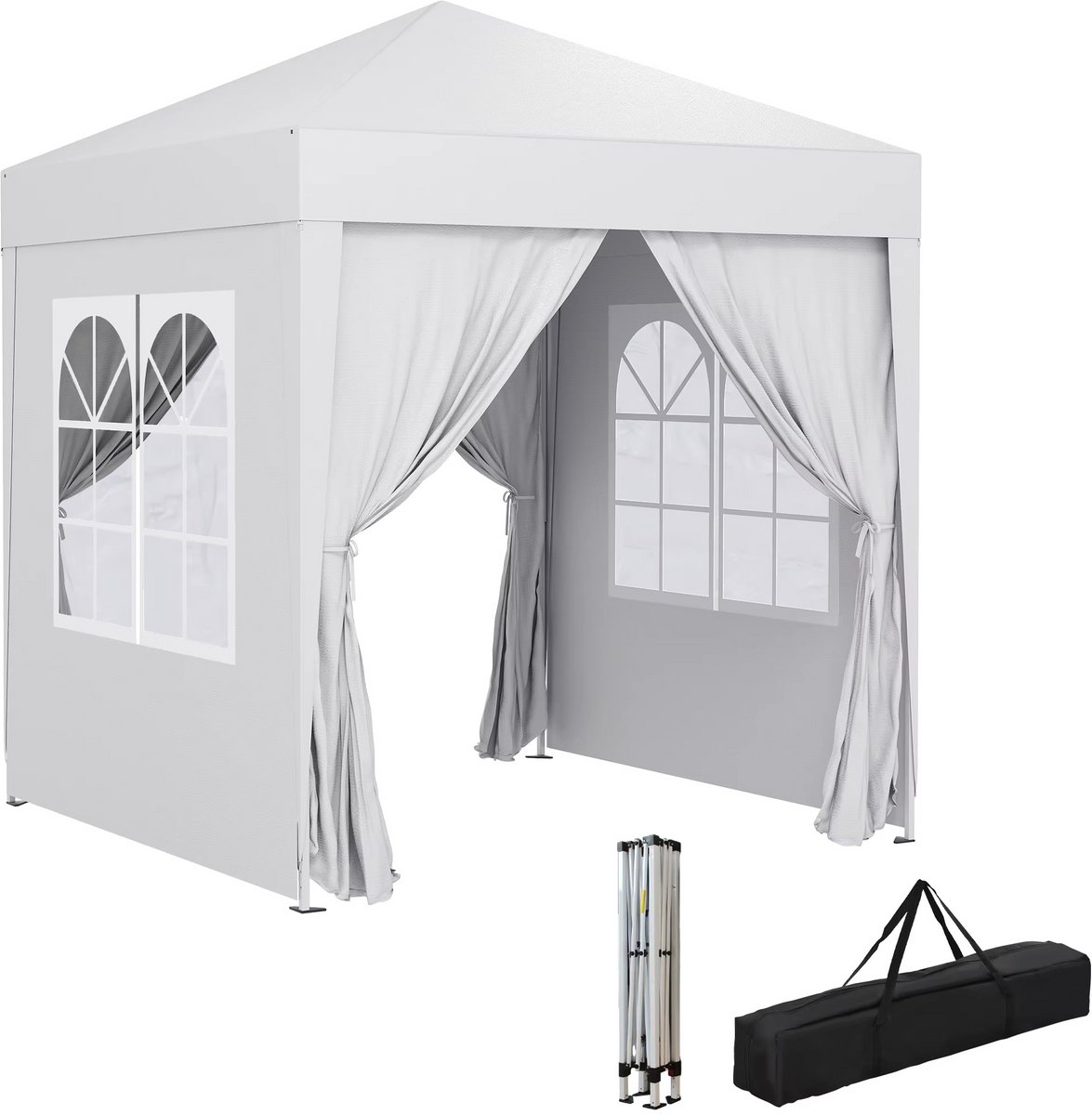 Opvouwbare Partytent 2x2 m – Waterdichte Feesttent met 4 Zijwanden – Pop-up Tuinpaviljoen voor Tuin, Markt & Evenementen – Inclusief Draagtas – Wit