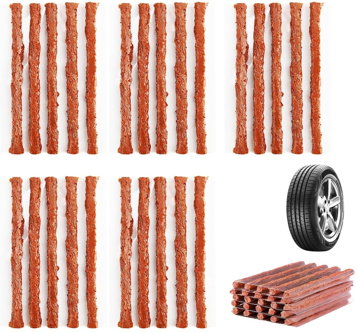 Dailygoods- Reparatieset 25 Stuks - Bandenreparatieset Auto - Tubeless Banden - Duurzaam Rubber - Snel Herstellen - Geen Lijm Nodig - Bandenreparatie